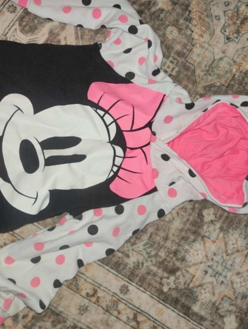 Girls Minnie Mouse Polka Dot Hoodie - Pink & White